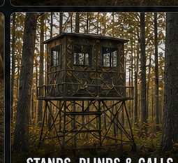 Hunting stand, blind and calls